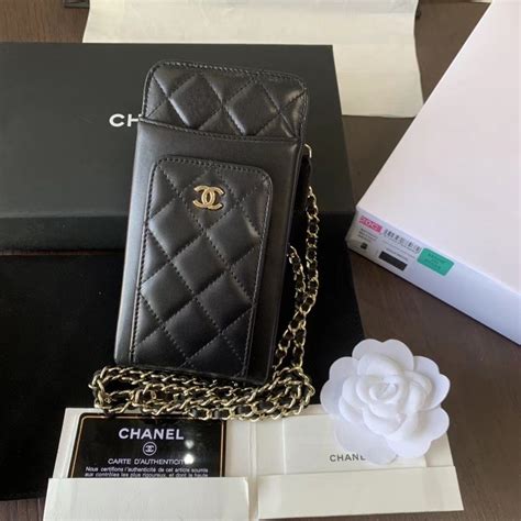 chanel mini phone holder|Chanel phone bag with chain.